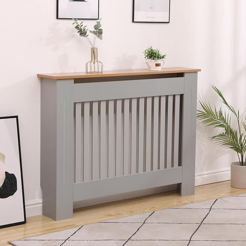 Grey Oak Radiator Cover Wooden Slatted Grill Cabinet Shelf 112x19x82cm