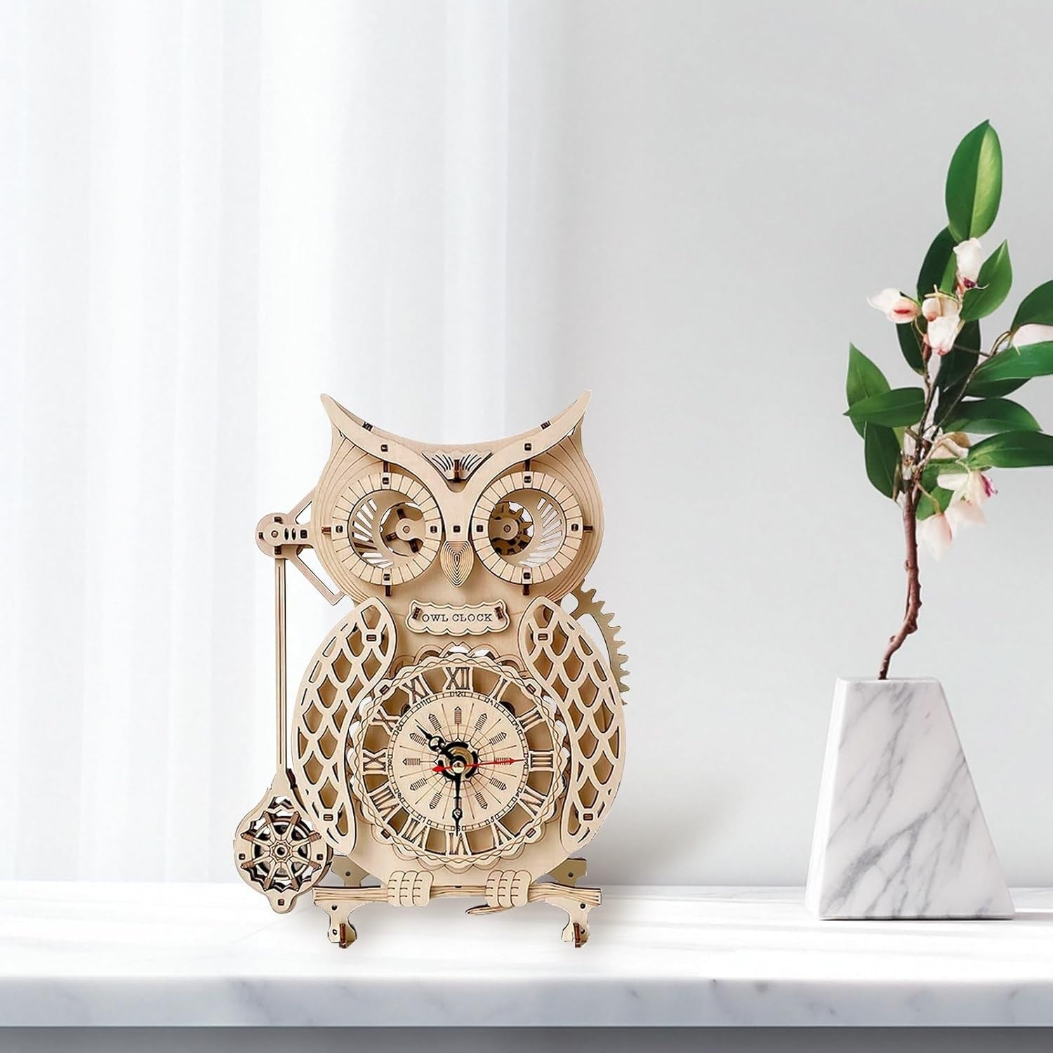 Owl Wooden Clock Puzzle Kit with Pendulum - DIY Mechanical Model Gift