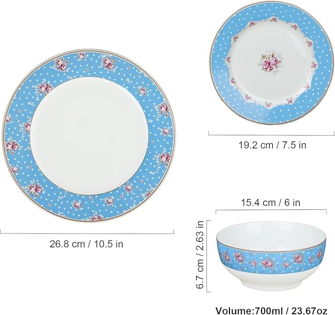 12pc Porcelain Dinner Set Floral Plates Bowls Dishwasher Microwave Safe