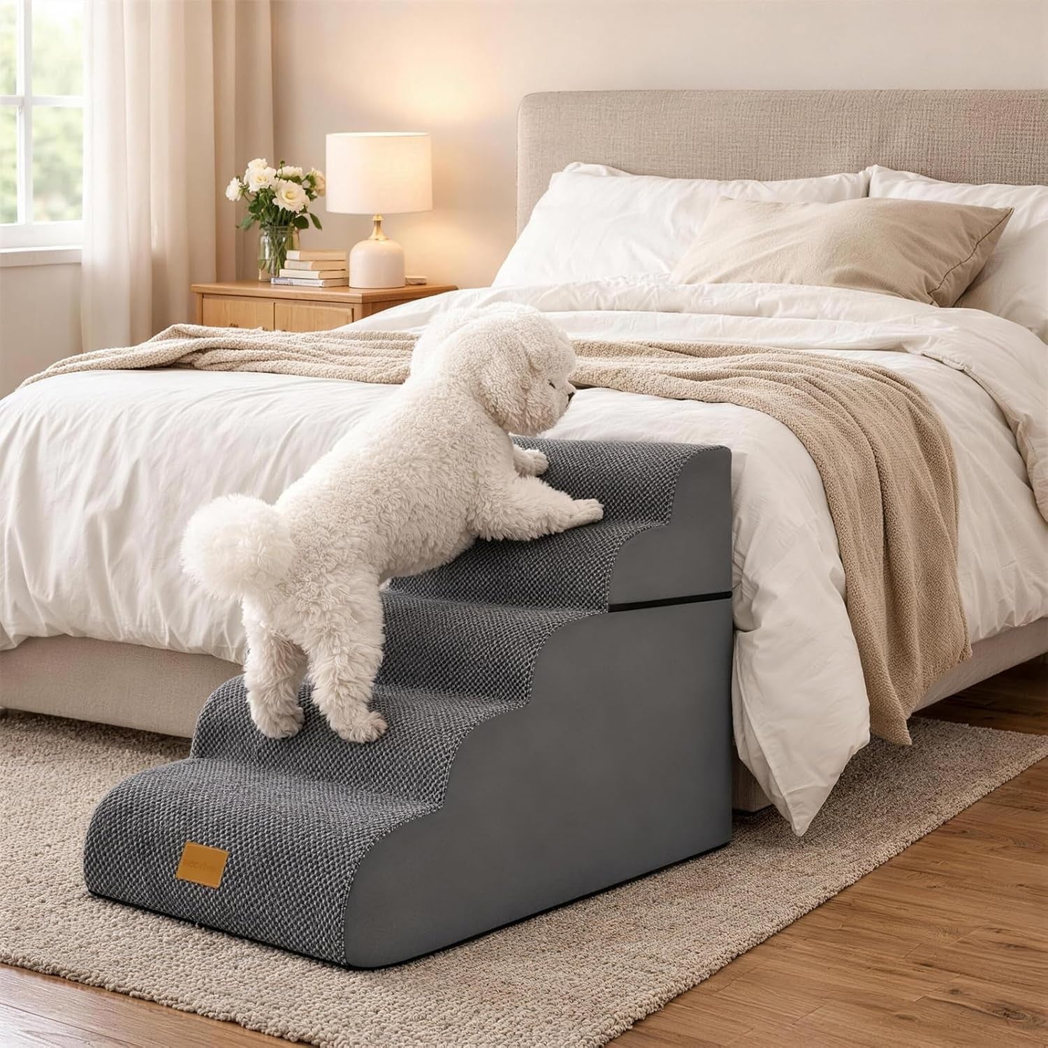5 Step Dog Stairs for Bed Non Slip Foam Pet Ramp 83x57cm
