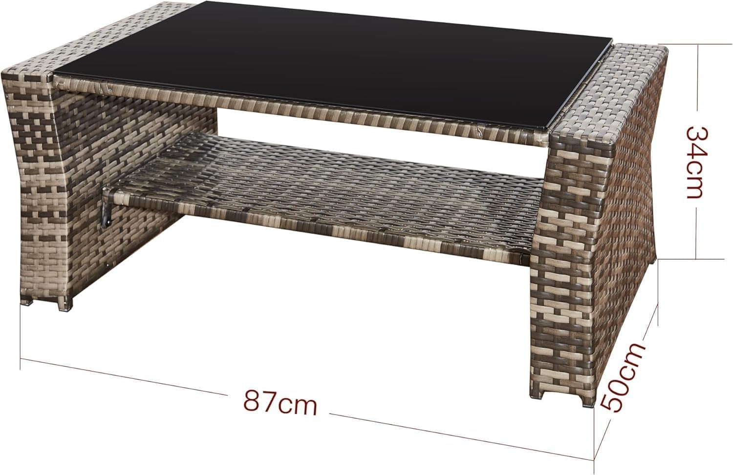 4-Piece Rattan Garden Sofa Set Outdoor Patio Corner Cushions & Glass Table