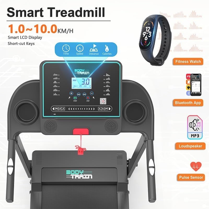 Foldable Bluetooth Treadmill Home Gym 10km/h App Compatible Compact