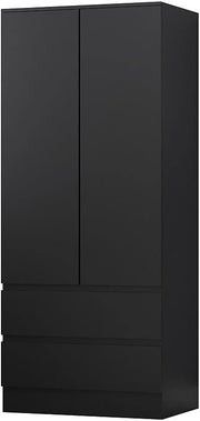 Matt Black 2-Door Wardrobe with 2 Drawers | Bedroom Storage & Clothes Organizer