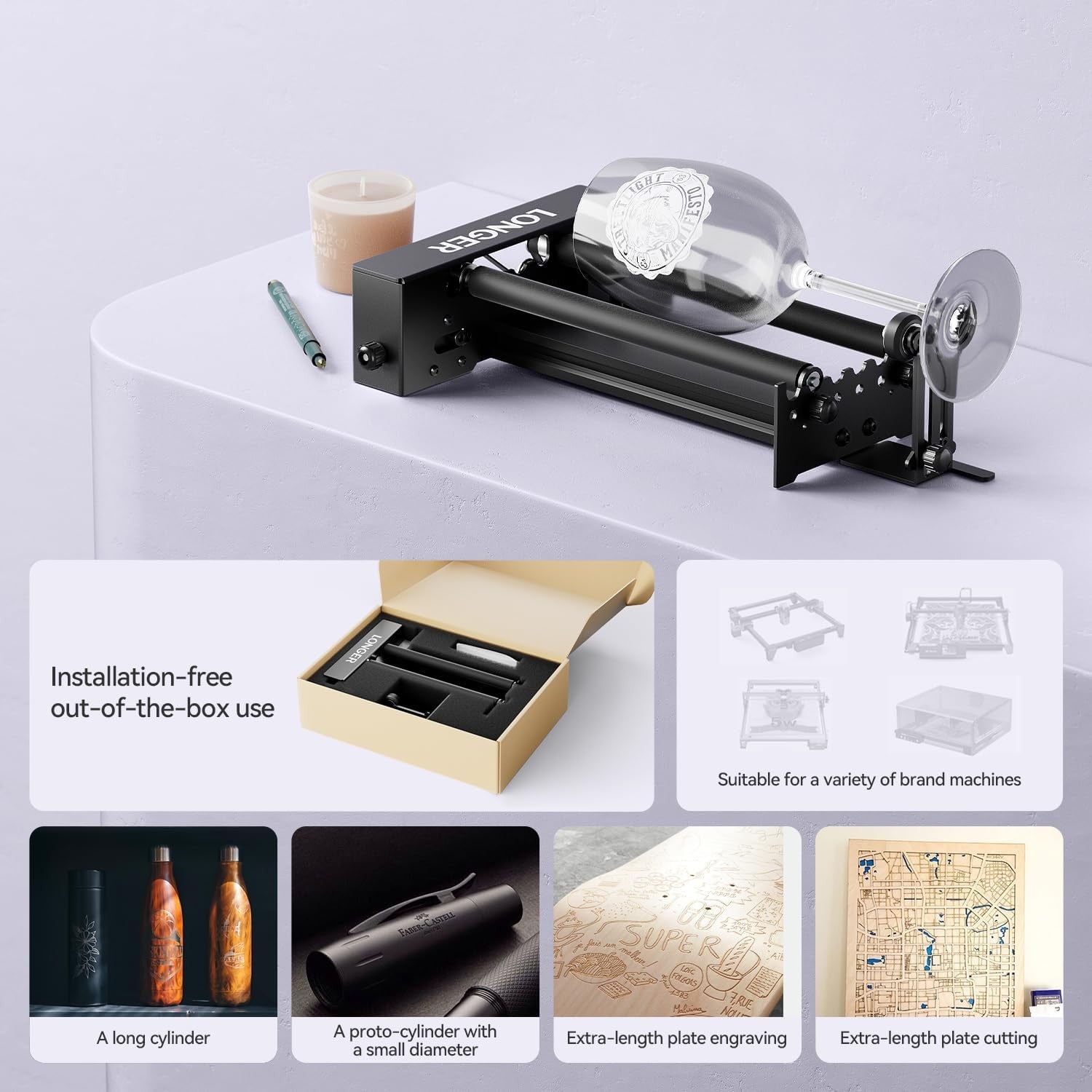 Laser Engraver Rotary Roller Kit 360° Cylinder Cup Tumbler Engraving Tool