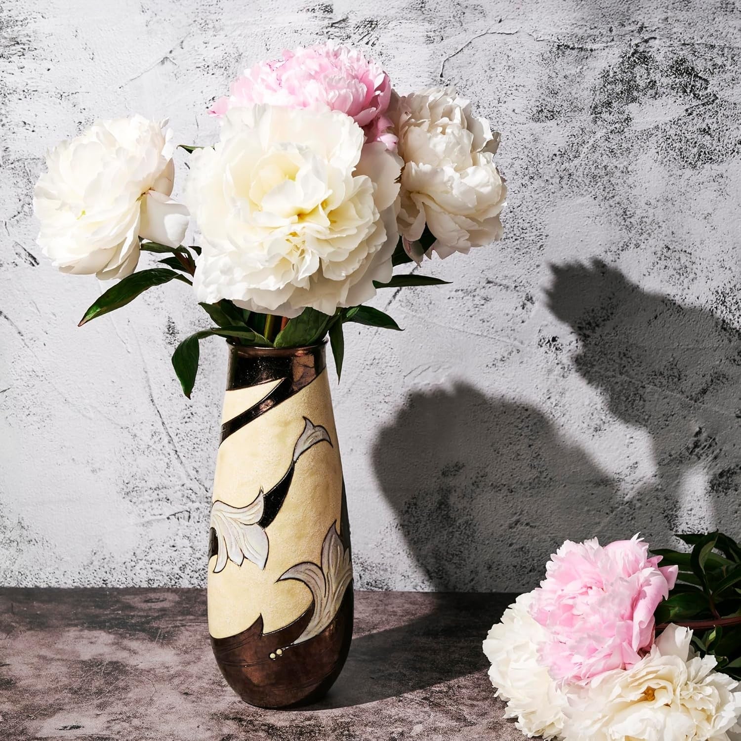 Handmade Ceramic Flower Vase 25.5cm Artisan Cylinder Home Table Decor