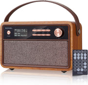 Walnut Retro DAB FM Radio Bluetooth Speaker Alarm Clock Rechargeable