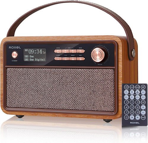 Walnut Retro DAB FM Radio Bluetooth Speaker Alarm Clock Rechargeable