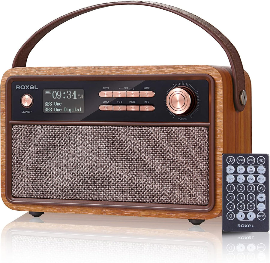 Walnut Retro DAB FM Radio Bluetooth Speaker Alarm Clock Rechargeable