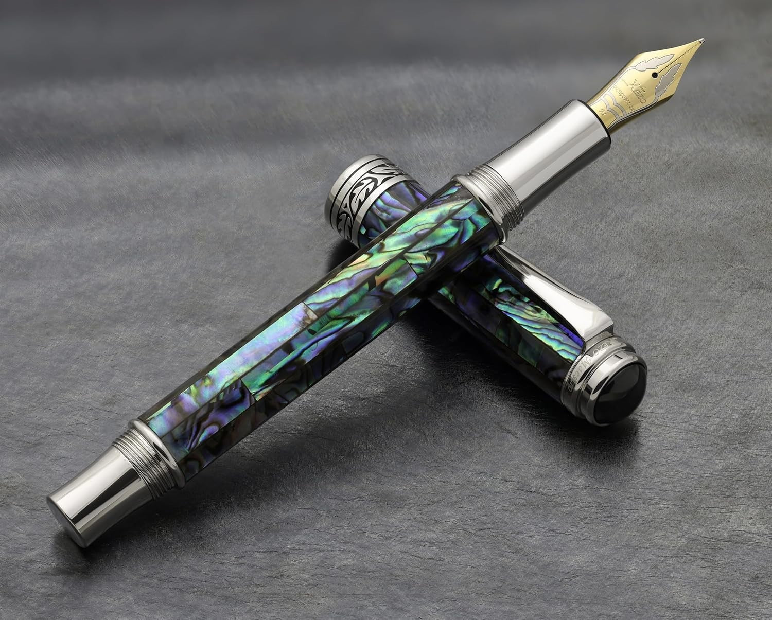 Luxury Natural Abalone Sea Shell Fountain Pen Medium-Fine Nib Platinum