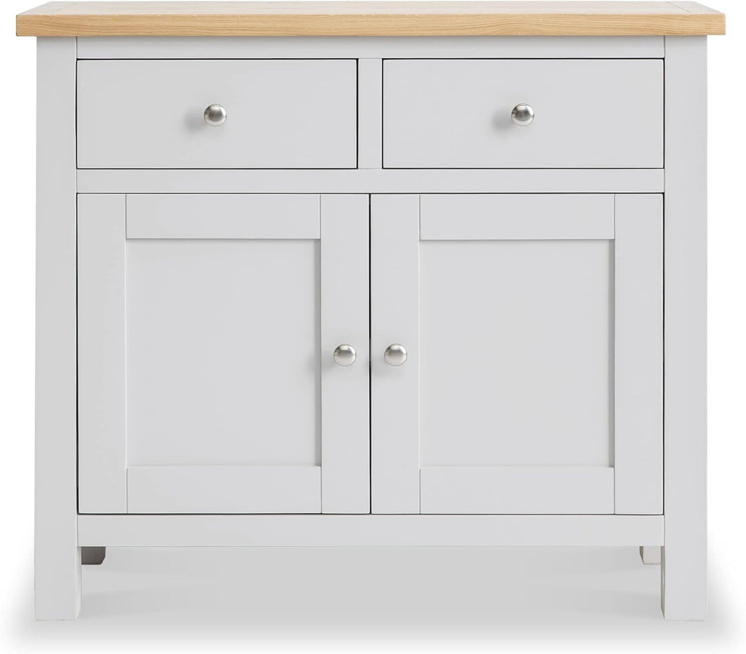 Solid Wood Grey Sideboard Cabinet with 2 Drawers & Oak Top for Hallway
