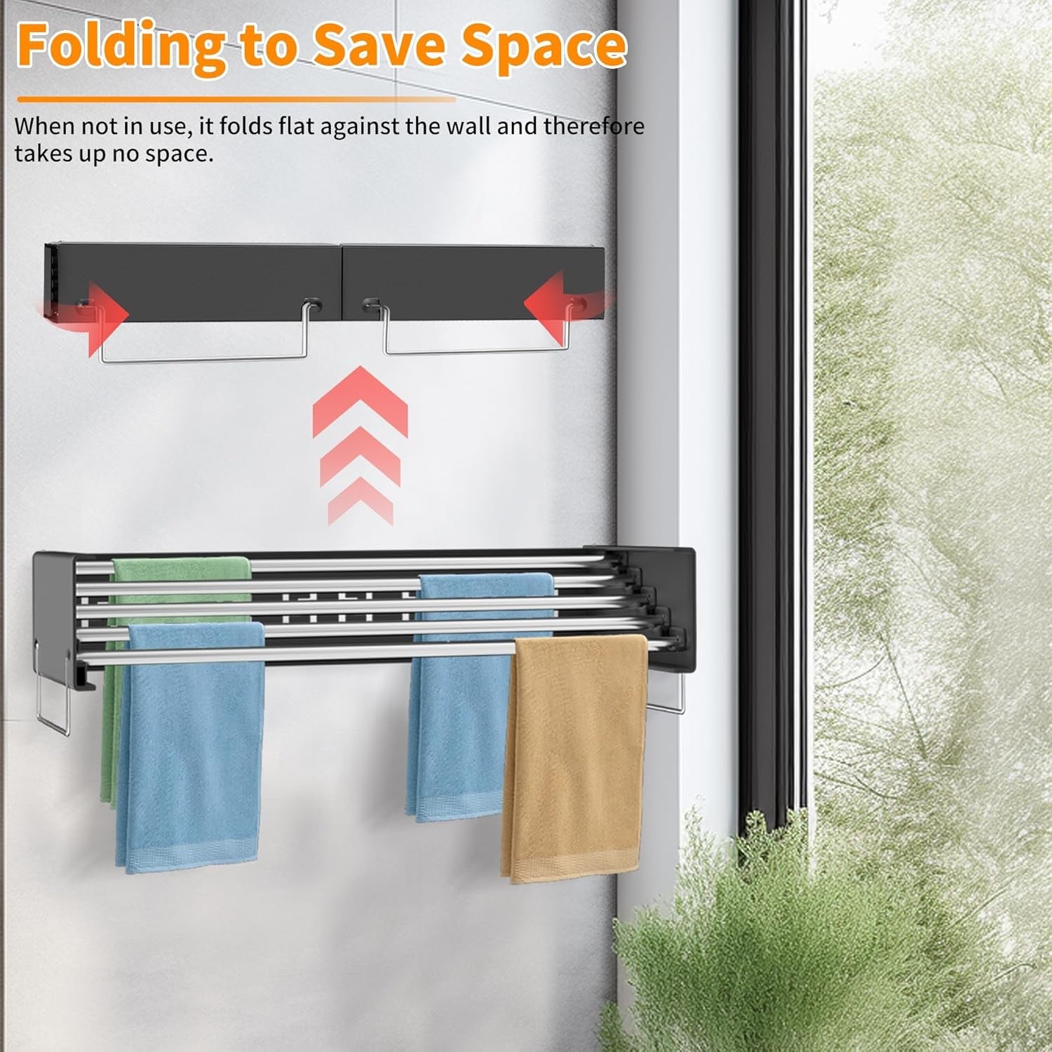 Wall Mounted Retractable Clothes Folding Drying Rack Space Saving