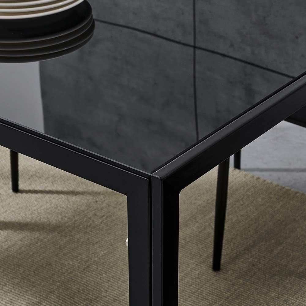 Black Tempered Glass Dining Table & 4 PU Leather Chairs - Sleek & Durable