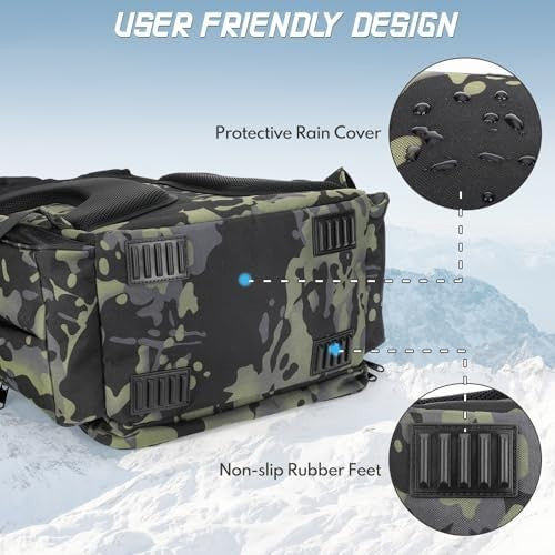 38L Fishing Tackle Backpack Waterproof with Rod Holder for Hiking & Travel