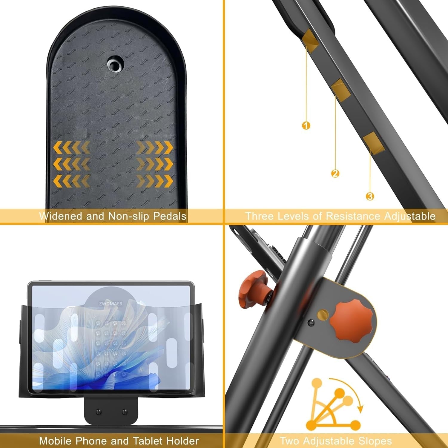 Foldable Stair Stepper Vertical Climber 3-Level Resistance LCD Adjustable Pedals