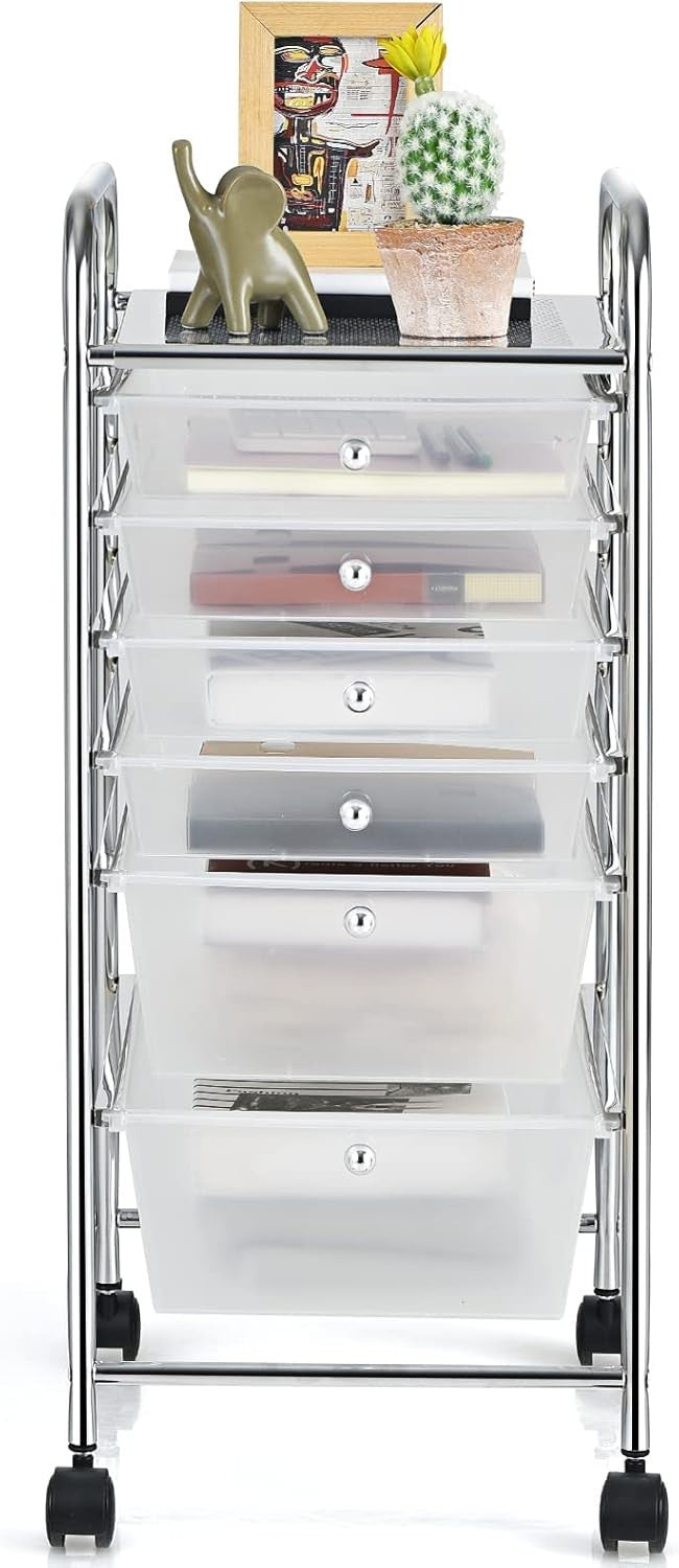 6 Drawer Rolling Storage Trolley Clear Utility Organizer Cart Wheels