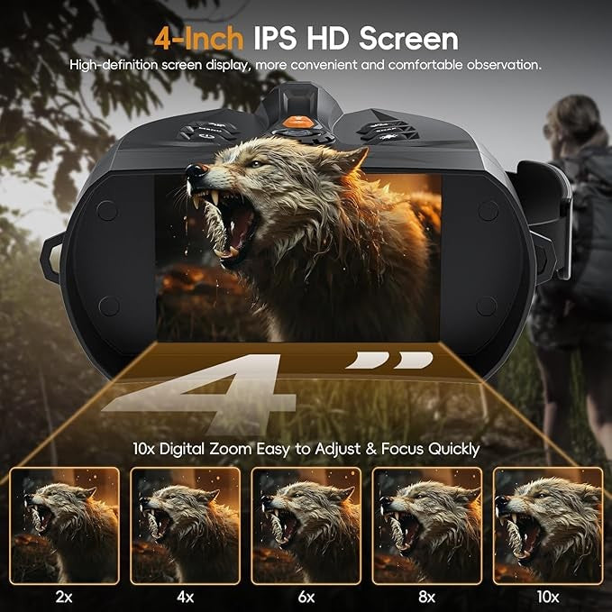 4" Night Vision Goggles 10x Zoom HD Display | Rechargeable 5000mAh Scope