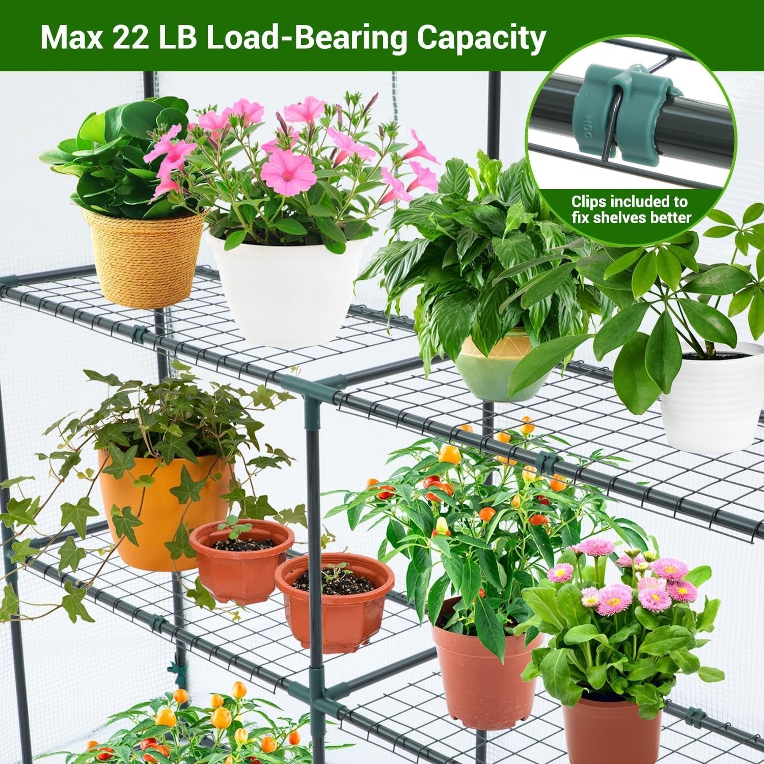 Walk-In 3 Tier 12 Shelf Greenhouse | White PE Cover Heavy-Duty Garden Growhouse