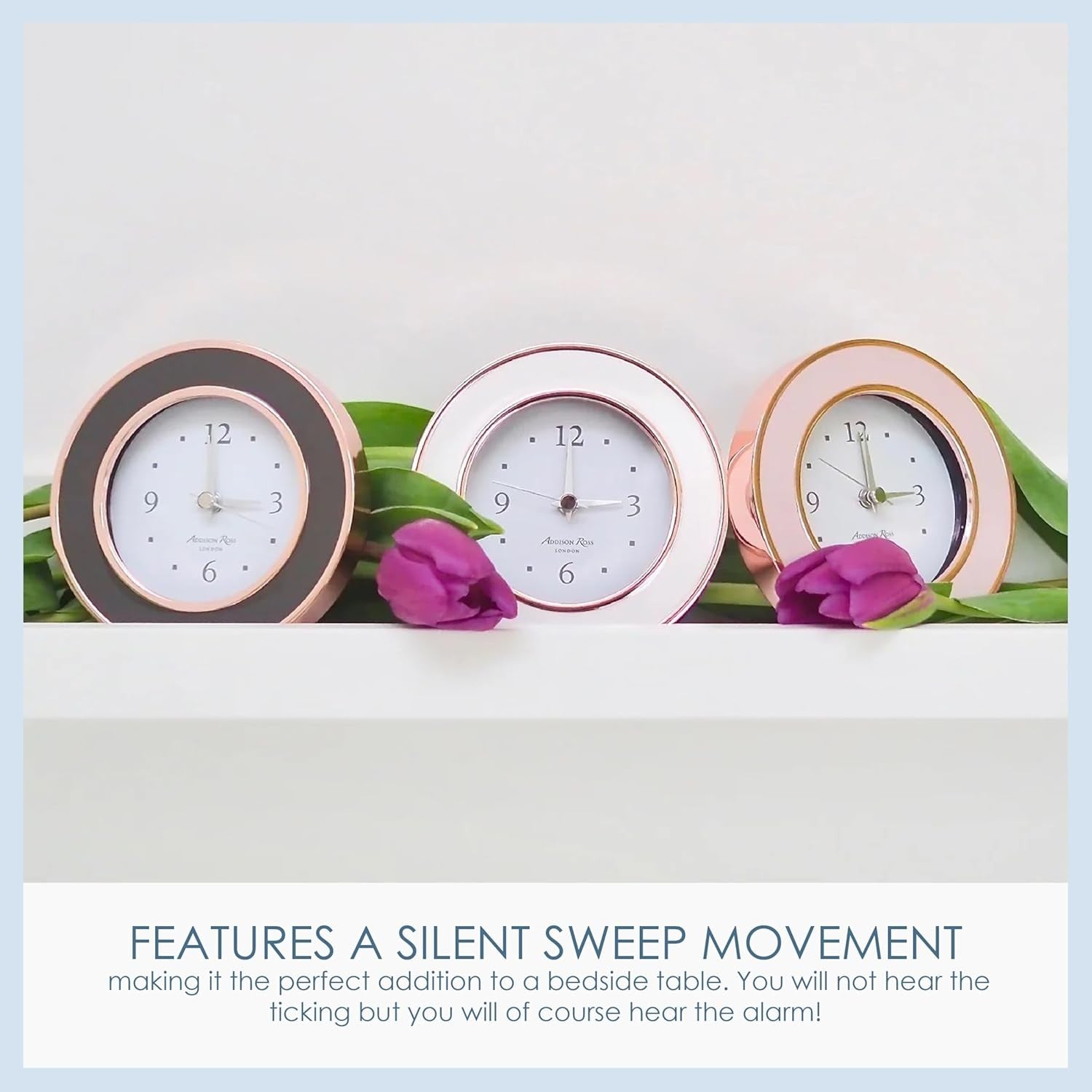 Silent Sweep Alarm Clock Rose Gold Modern Bedside Battery Clock