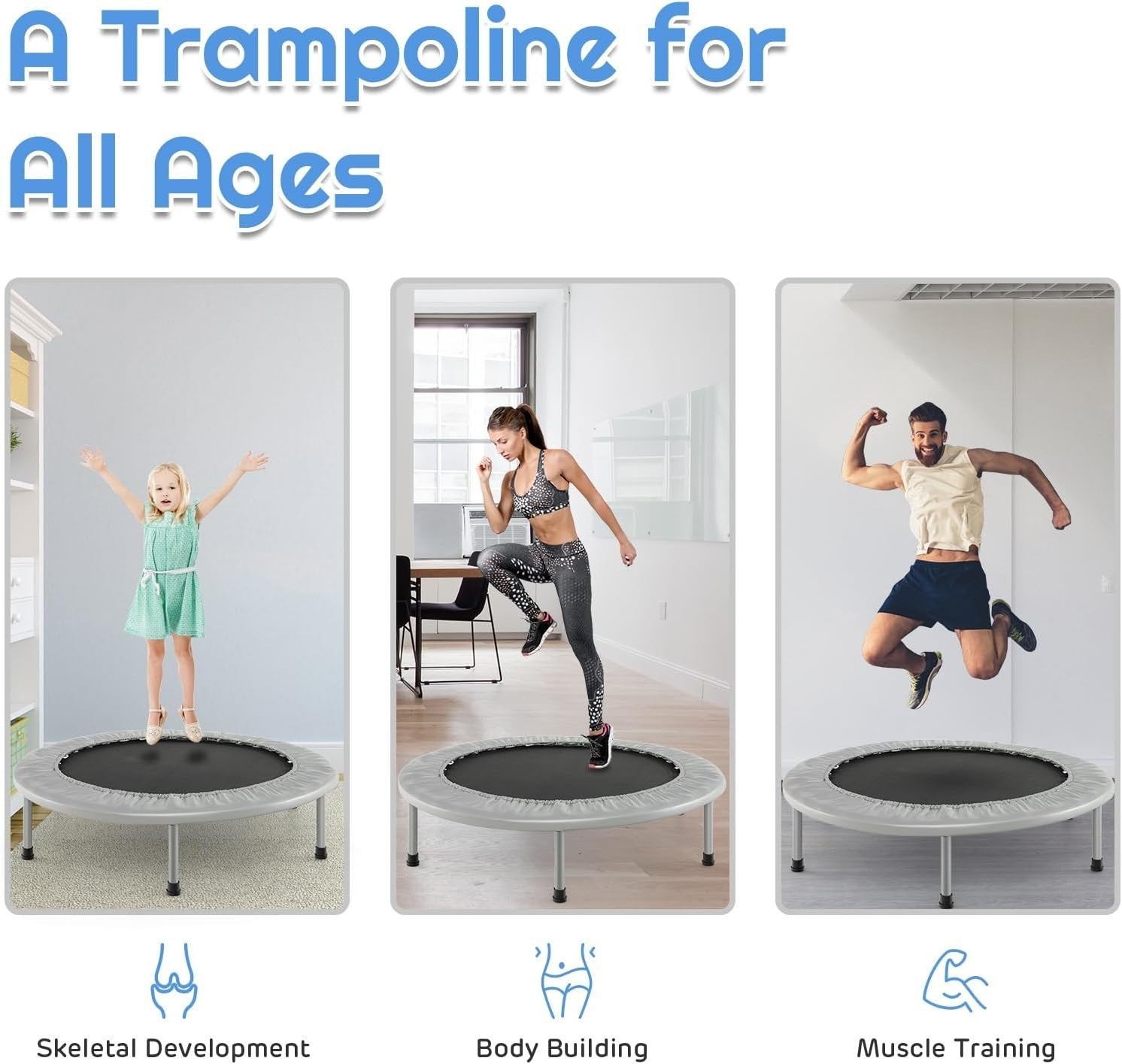 38'' Foldable Mini Trampoline Fitness Rebounder Indoor Outdoor Silver