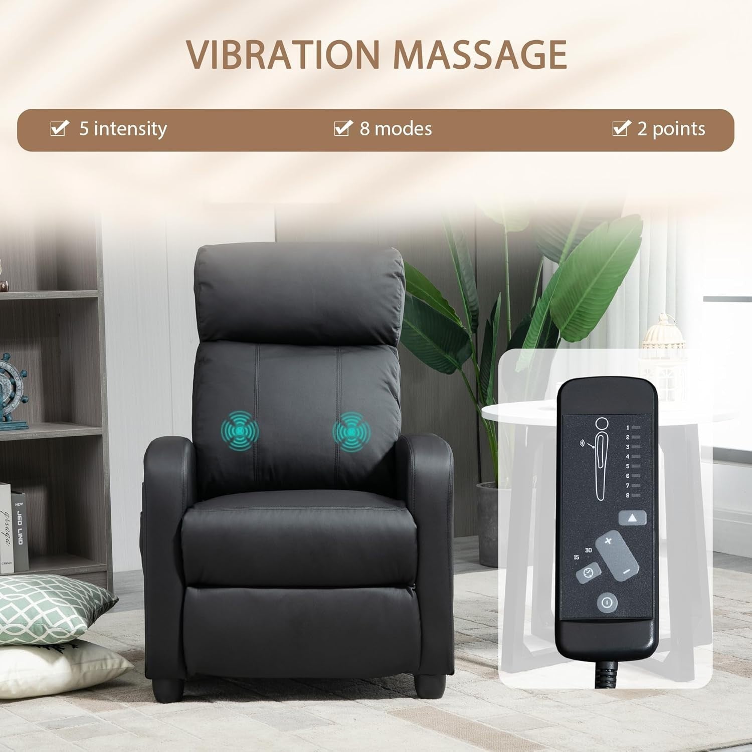 Massage Recliner Chair Faux Leather Push Back Armchair Footrest Black