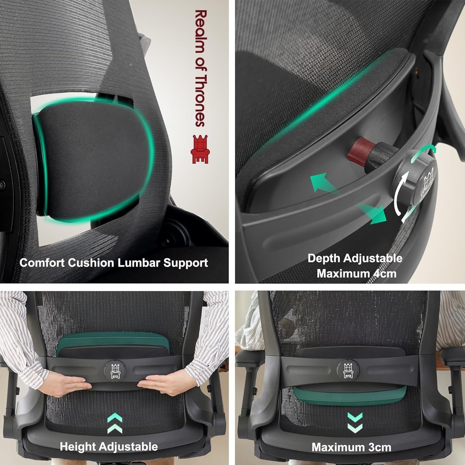 Ergonomic Office Chair Mesh Back 3D Lumbar Support Gaming Swivel Desk Seat Black