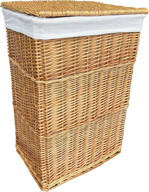 Large Wicker Laundry Basket with Lid & Washable Liner – Natural Willow Hamper