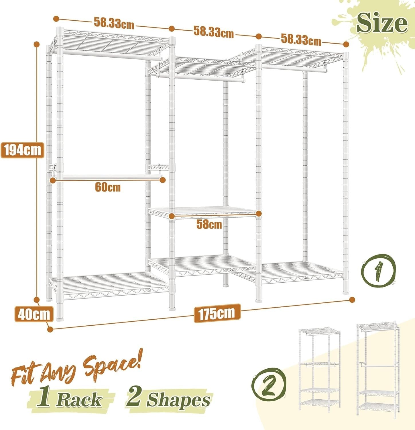 Heavy Duty Clothes Rail 380KG Adjustable Shelves Wardrobe White