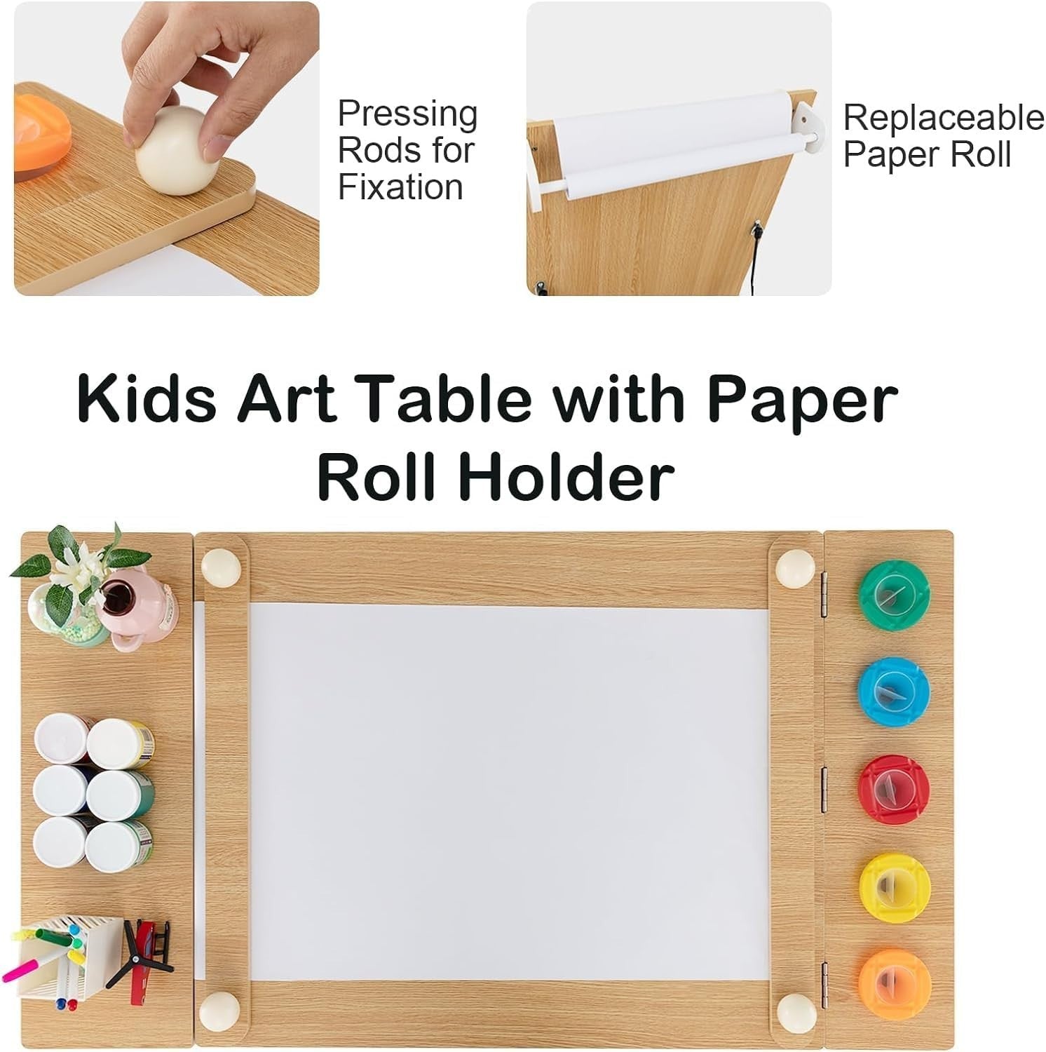 Kids 2-in-1 Art Table & Chair Set with Storage Bins, Paper Roll for Drawing