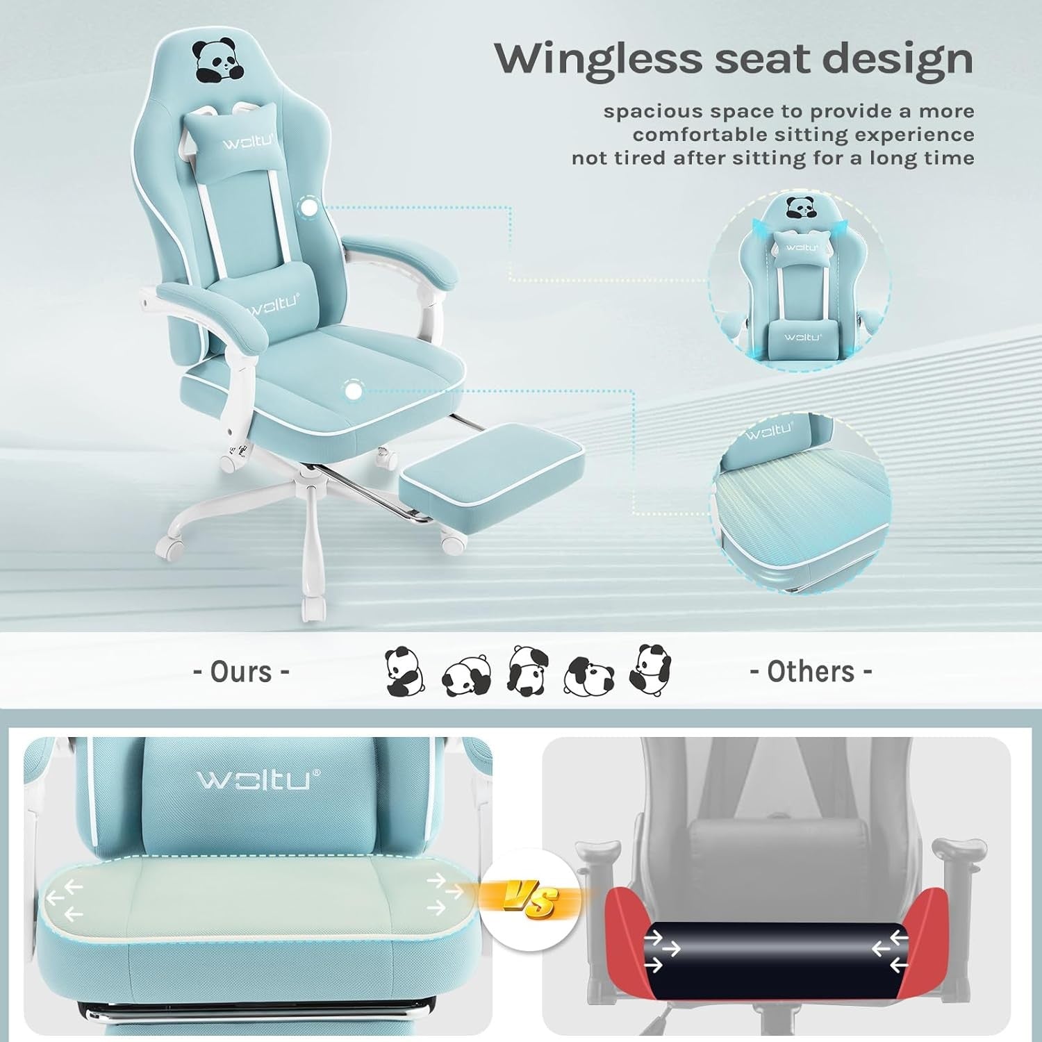Gaming Chair w/ Pocket Spring Cushion Footrest 150kg Blue