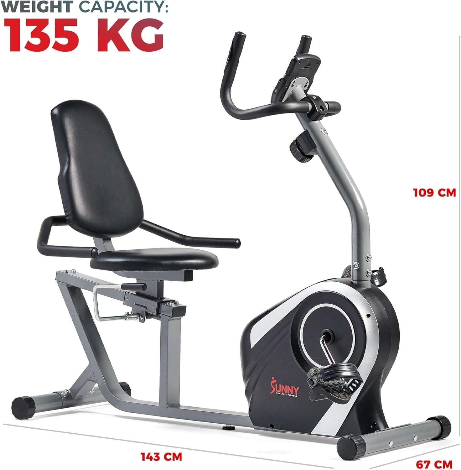 Recumbent Exercise Bike Magnetic LCD Heart Rate Adjustable Seat Quiet Home