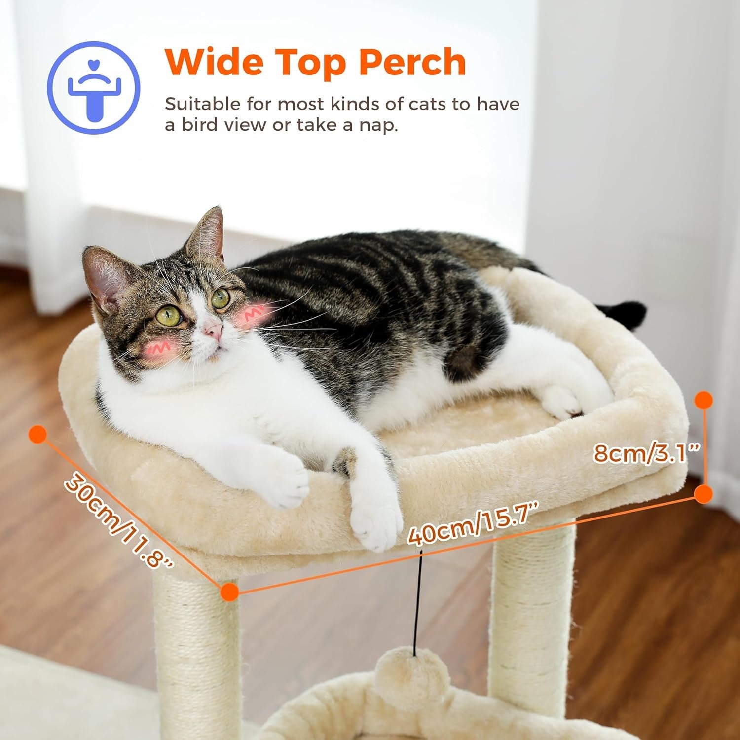 Small Cat Tree Tower with Condo Top Perch Sisal Scratching Post Beige