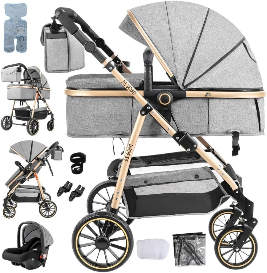 Baby Pushchair 3in1 High View Pram Reversible Seat One Hand Fold