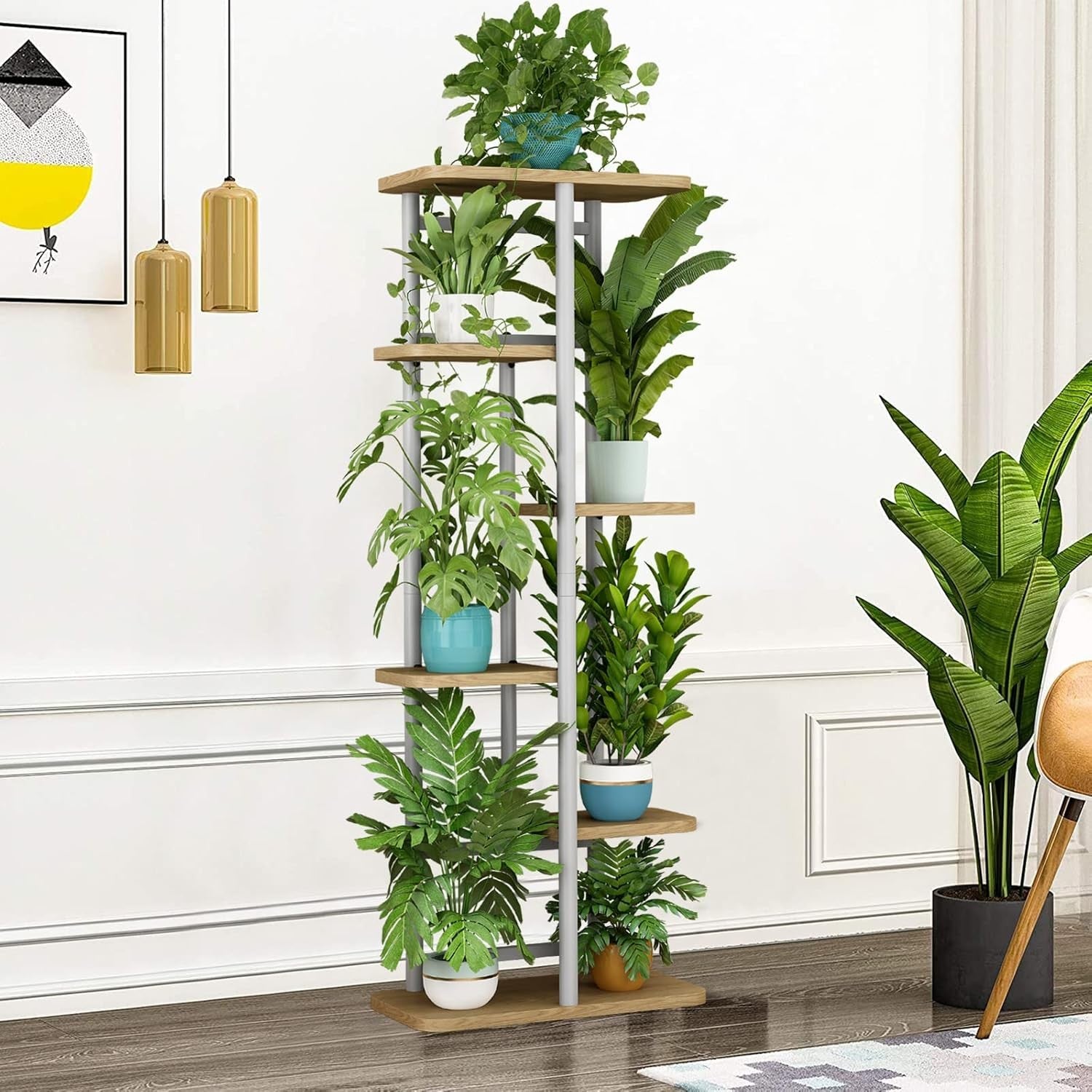6 Tier Metal Plant Stand Indoor 7 Pot Flower Rack Corner Display Shelf for Home