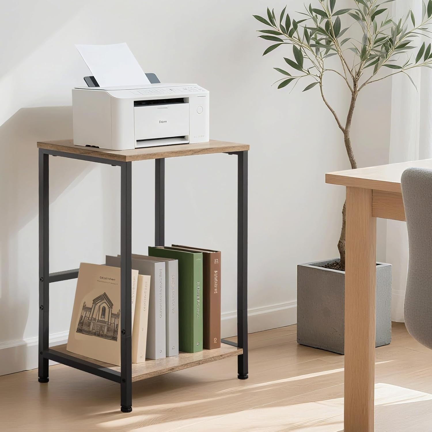 Set of 2 Industrial Side Tables with Storage Shelf Modern Small Sofa Bedside Tab