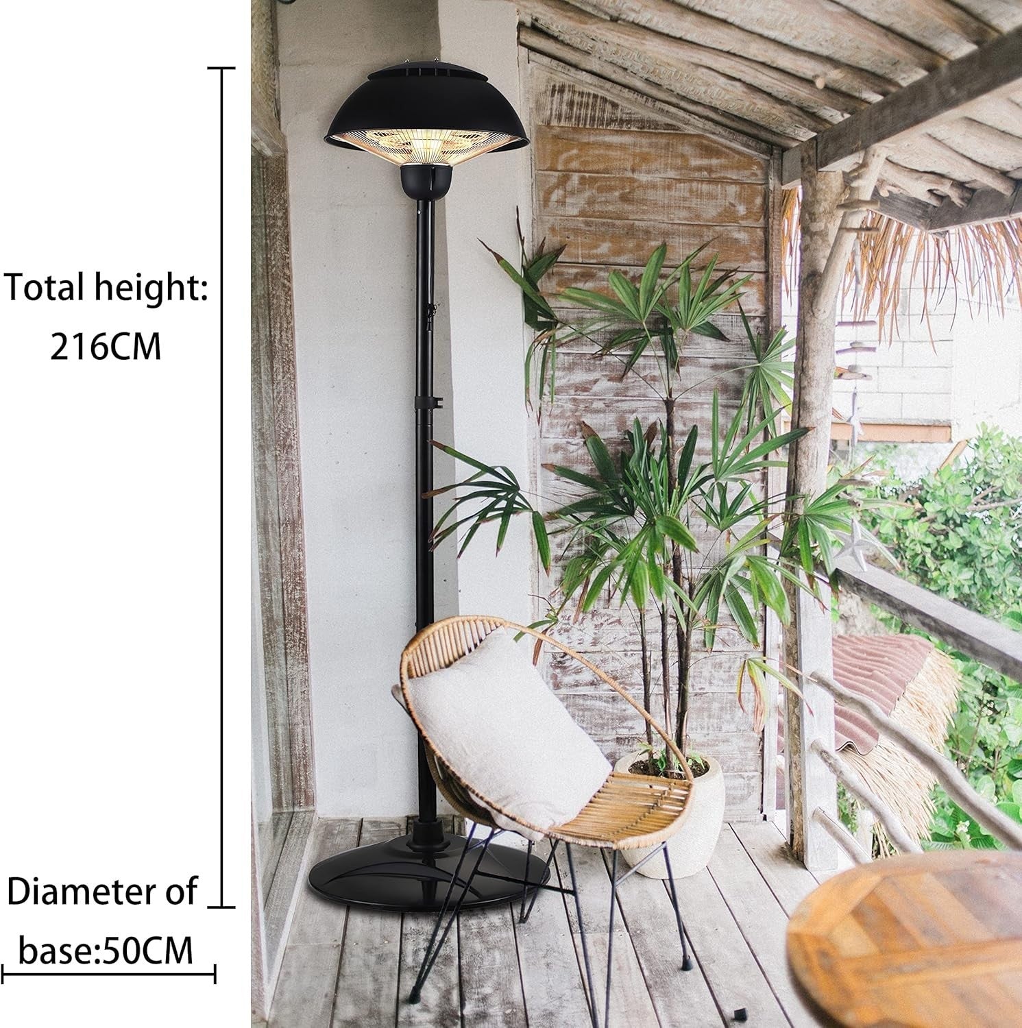 Outdoor Electric Patio Heater 2000W Quiet Radiant Heat 2 Power Settings
