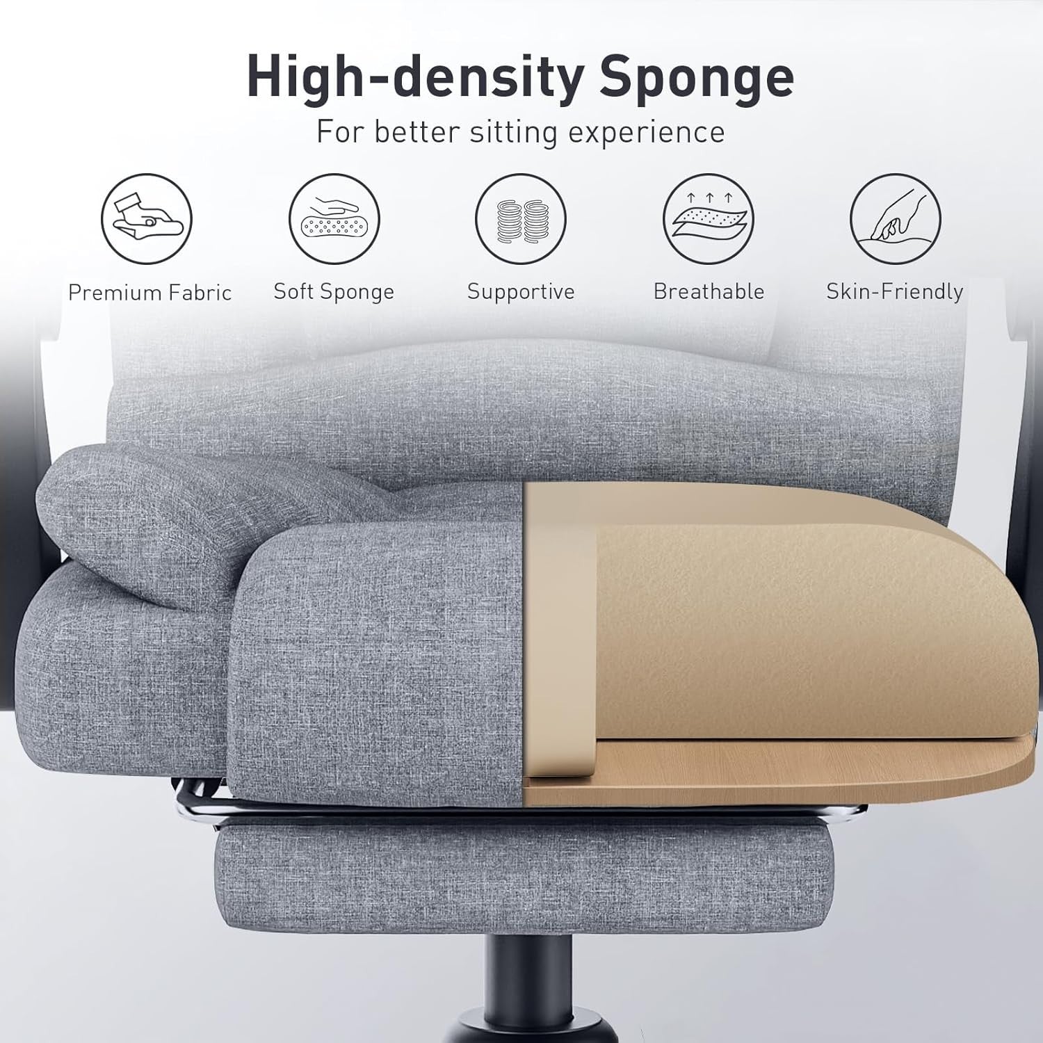 Title Ergonomic High Back Office Chair Fabric Reclining Desk Swivel Seat Grey