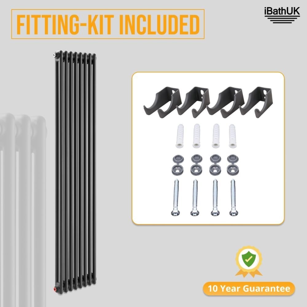 Minimalist 2 Column Bathroom Radiator Matt Anthracite 1800x380mm High Heat