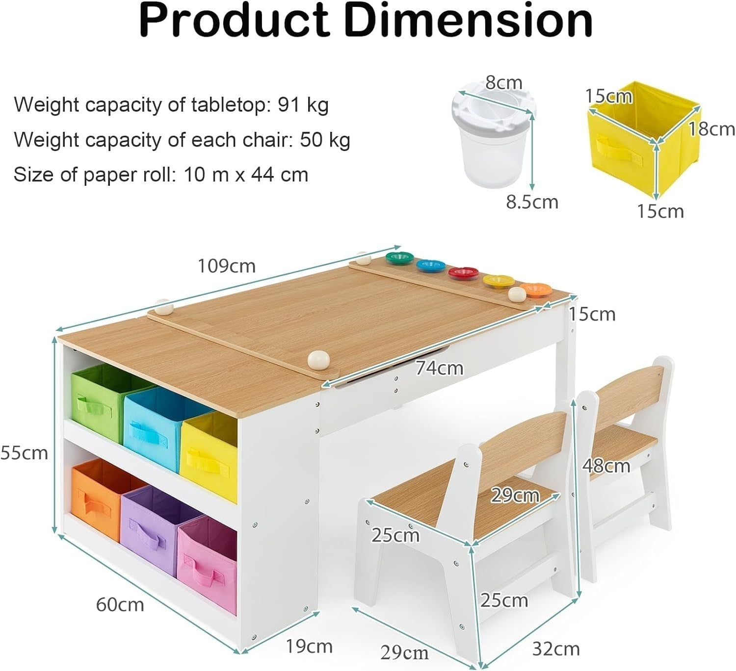 Kids 2-in-1 Art Table & Chair Set with Storage Bins, Paper Roll for Drawing