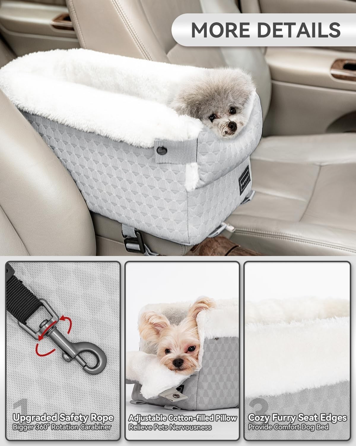 Center Console Dog Car Seat Safety Tether Booster Bed Small Pets 6kg