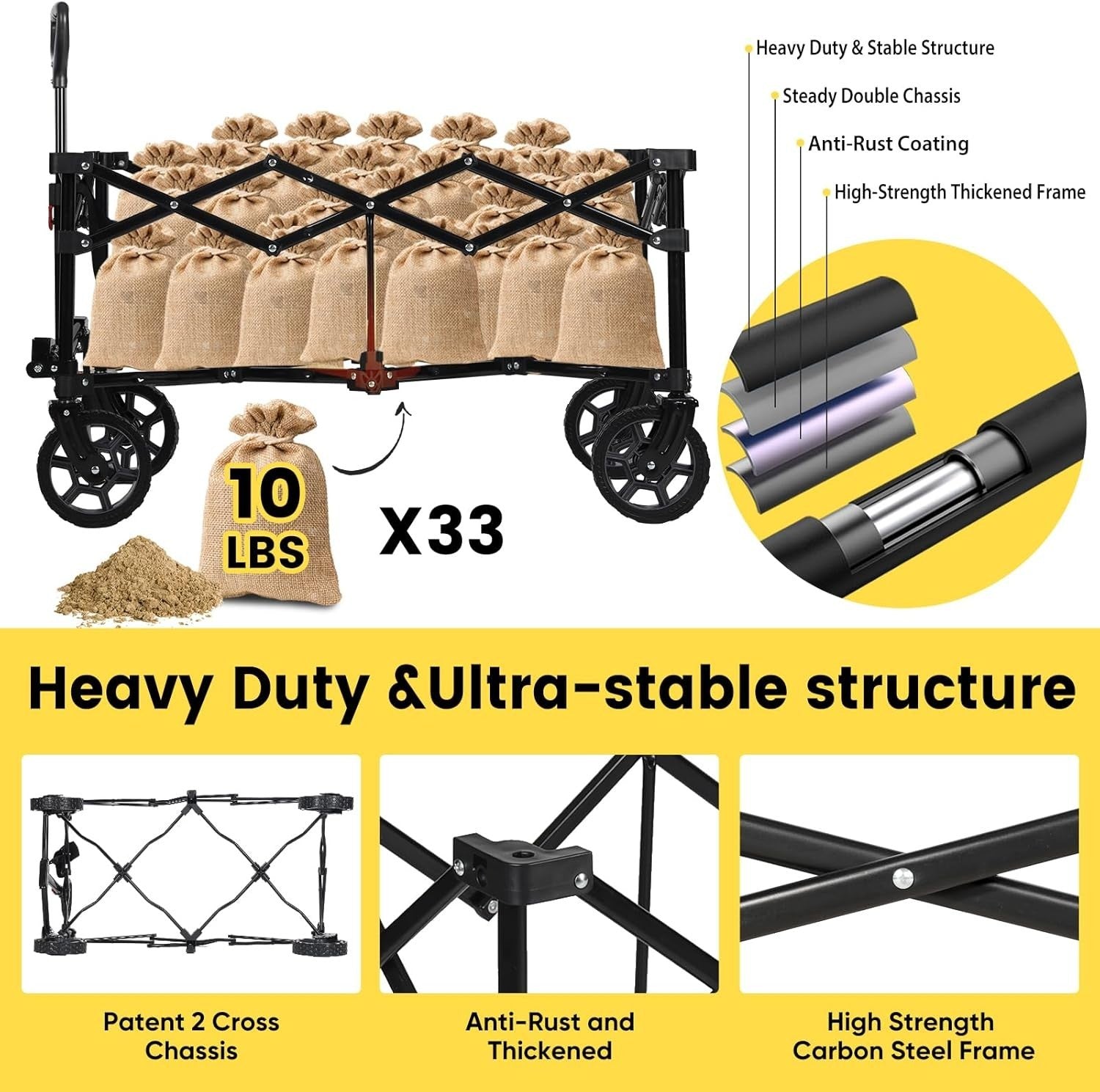 Black Heavy Duty 135L Folding Festival Trolley All-Terrain Wagon 150kg Capacity