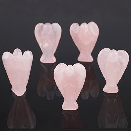 Crystal Guardian Angel Figurines Set Rose Quartz & Amethyst 1.5" Ornament