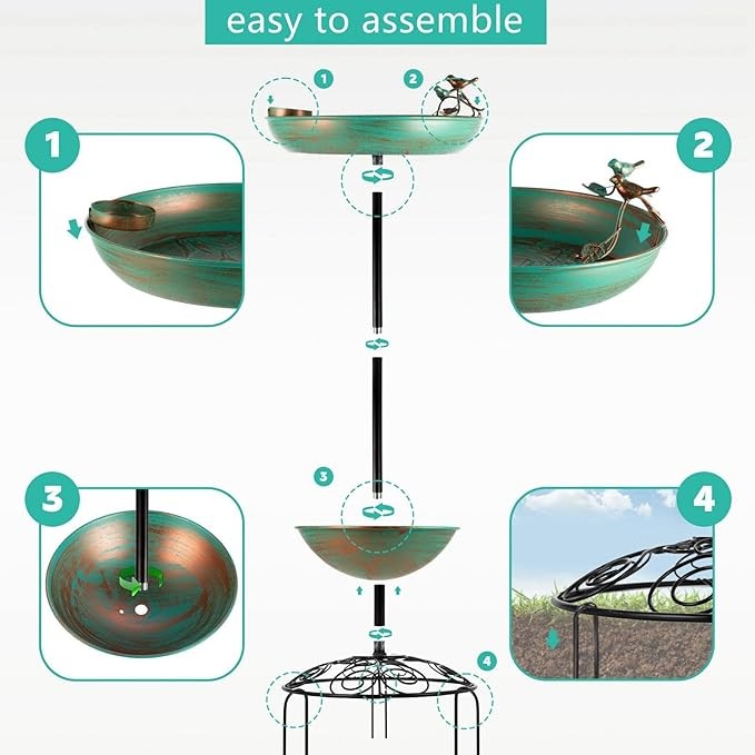 Copper Green Metal Bird Bath Feeder – Elegant Garden Décor with Flat Base 69cm