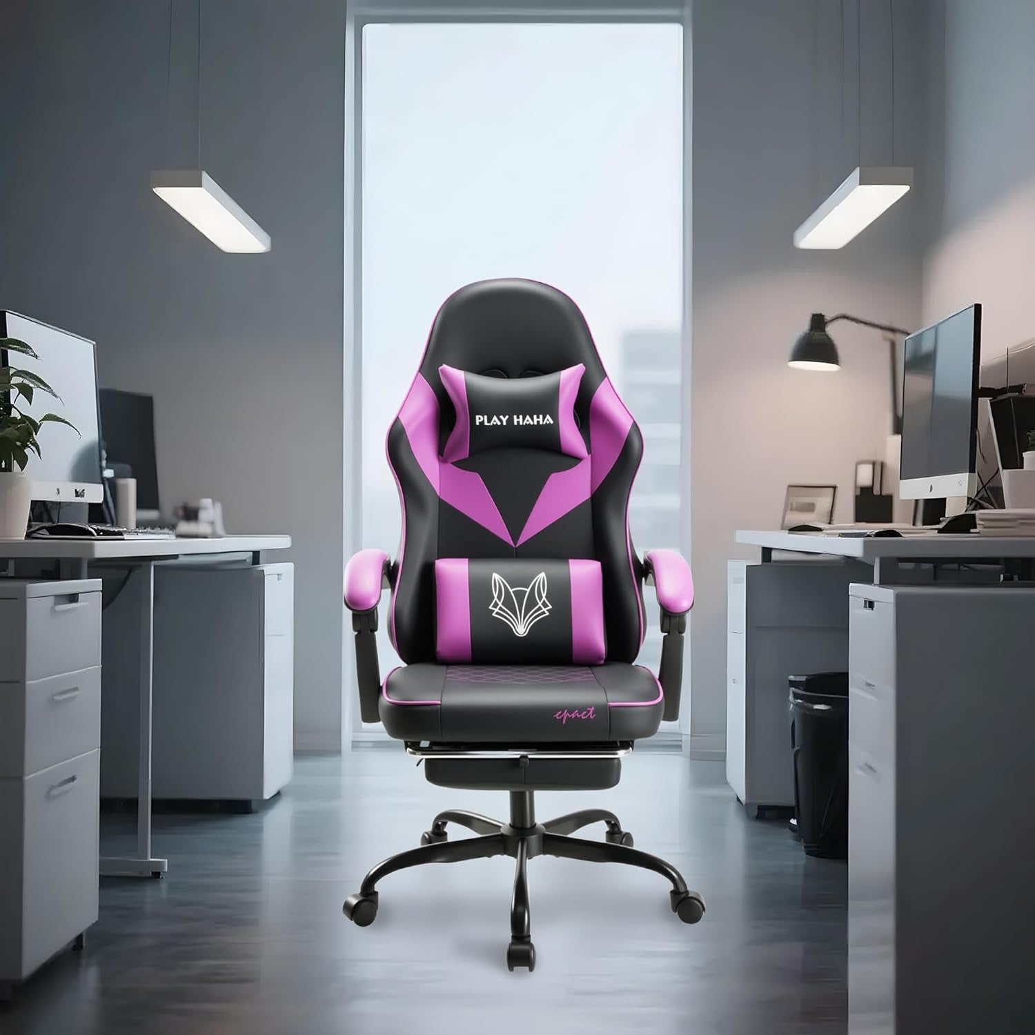 Ergonomic Gaming Chair Reclining PU Leather 150kg Purple