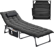 Folding Sun Lounger Recliner Bed w/ Cushion, 5-Position, Garden Camping