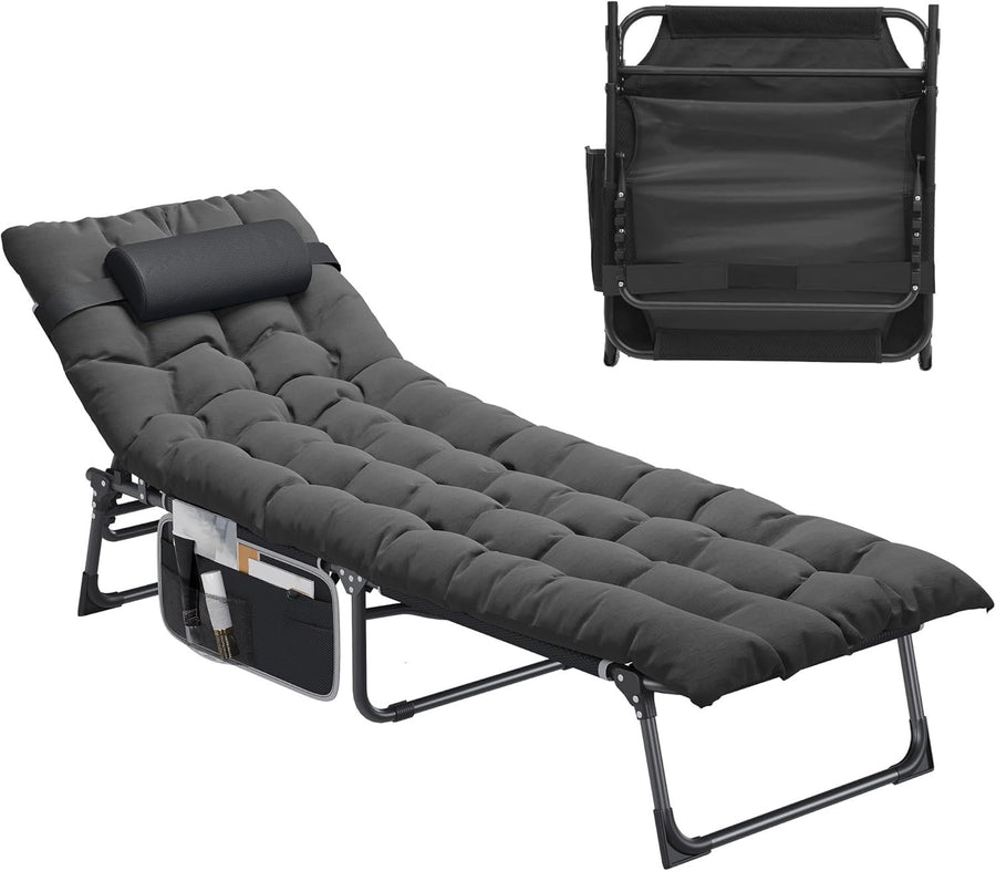 Folding Sun Lounger Recliner Bed w/ Cushion, 5-Position, Garden Camping