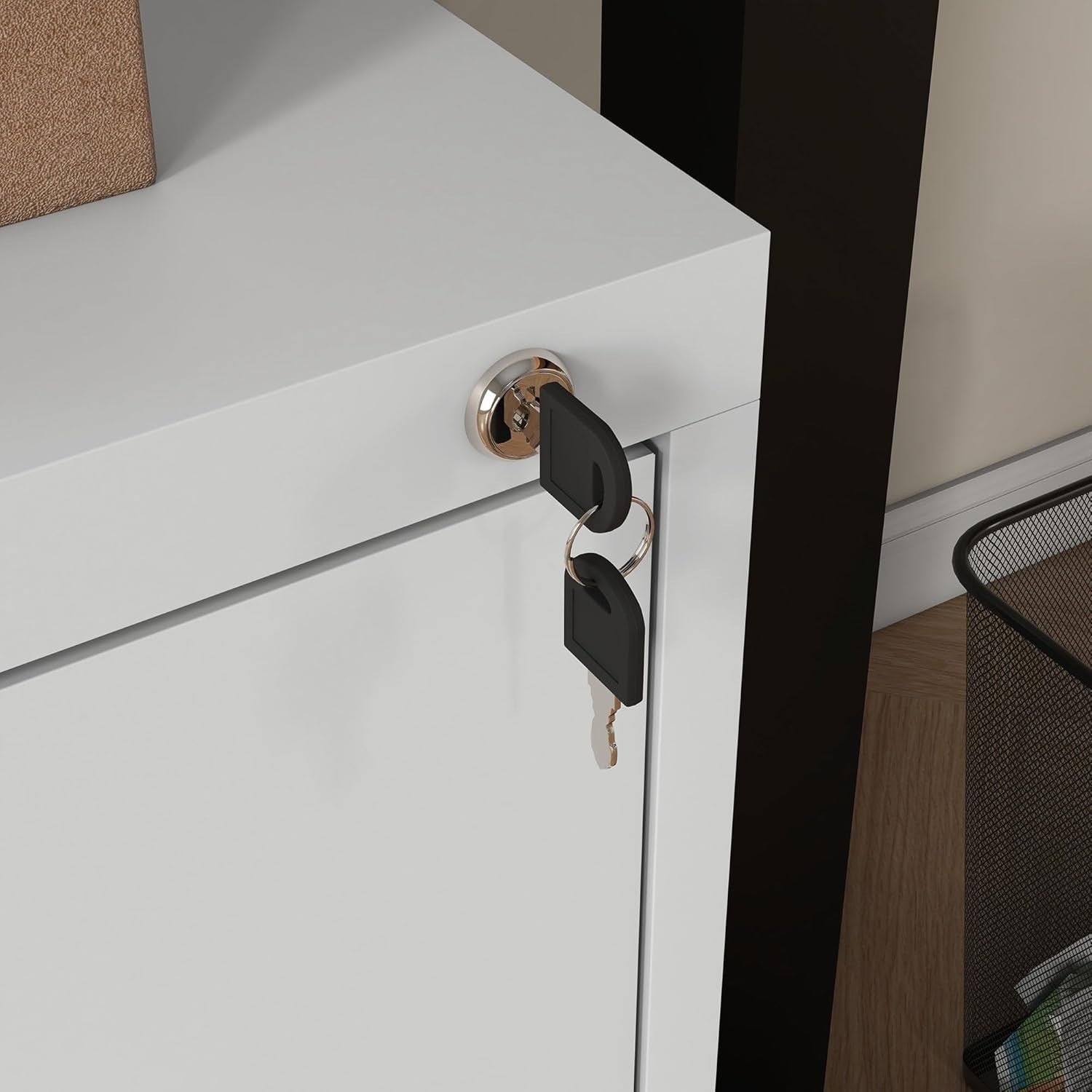 Cream White Steel Filing Cabinet 3 Drawer Lockable 99cm Office