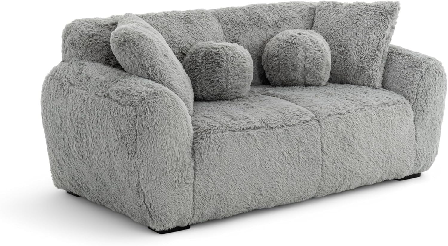 Grey Teddy 2 Seater Sofa Deep Seat Fluffy Faux Fur Comfy Lounge Couch