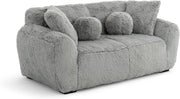 Grey Teddy 2 Seater Sofa Deep Seat Fluffy Faux Fur Comfy Lounge Couch