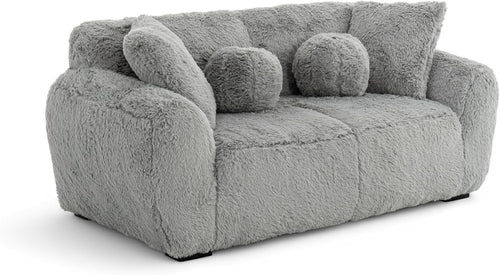 Grey Teddy 2 Seater Sofa Deep Seat Fluffy Faux Fur Comfy Lounge Couch