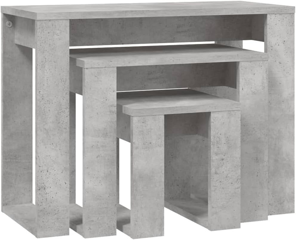 Space Saving Nesting End Side Coffee Tables Set Concrete Grey Engineered Wood